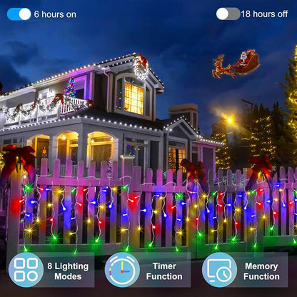QUHUATU 792 LED Christmas Outdoor Lights with 176 Drops, 82ft Hanging Curtain Lights 8 Modes, Christmas Fairy Lighs with Timer & Memory for House Roof Holiday Wedding ChristmasDecor (Multicolor)