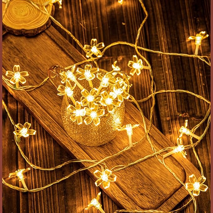 Decorative Flower String Lights Plug in for Bedroom, Connectable 33ft 100 LED Soft Cherry Blossom Fairy Light for Patio Room Dorm Wedding Party Christmas Tree Hanging Decorations, Warm White