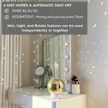 Disco Ball Diffuser Rotating - Essential Oil Diffuser with Whisper Quiet Operation, Cute Scent Diffusers for Home, Ball Decor, Fun Aromatherapy for Medium Room - Gold