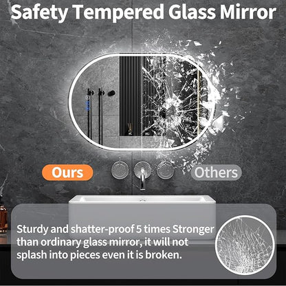 Oval LED Bathroom Mirror, 24"x 40" Frameless LED Mirror with Front Light and Backlit, Anti-Fog, Dimmable Modern Wall Mounted Lighted Mirror，Pill-Shaped Smart Mirror Bathroom