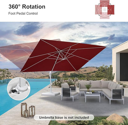 PURPLE LEAF 10' × 13' Patio Umbrella White Cantilever Umbrella Aluminum Square Outdoor Offset Umbrella Hanging Windproof with 360° Rotation for Garden Deck Pool, Red
