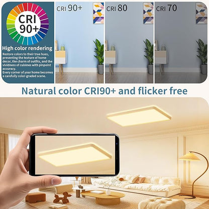 23 Inch Dimmable LED Flush Mount Ceiling Light Fixture with Remote, Square Low Profile Ceiling Light,3000K–6500K Color Changing,1800K Night Light,White,for Bedroom,Kitchen,Living Room