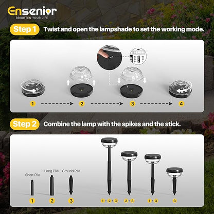 Ensenior Color Changing Solar Lights Outdoor, Auto ON/Off 3000K White Light & RGB LED Solar Garden Lights for Pathway, Yard, Patio, Waterproof, Energy-Efficient Landscape Lighting, 10-Pack