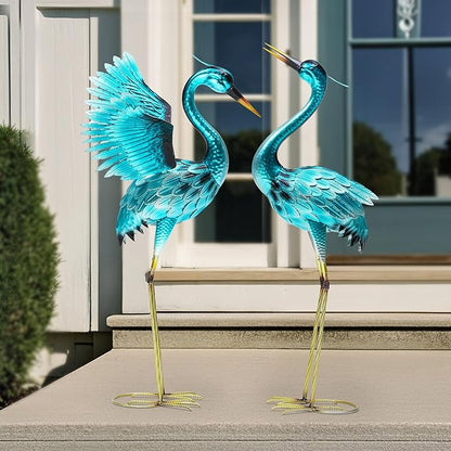 36.75" Metal Crane Garden Statue, Handcrafted Oversized Blue Heron Decor Sculptures with Stable U-Ground Stakes, Backyard Decoration, Metal Garden Bird Animal Yard Art, Lawn Ornament Decor