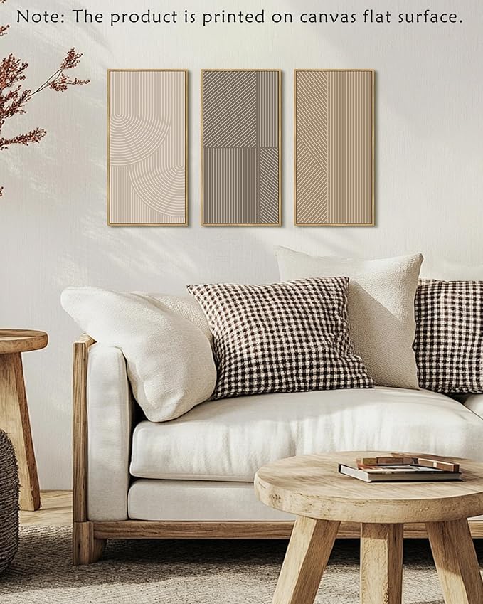 KUVIOKE Boho Minimalist Abstract Framed Wall Art Modern Line Wall Decor Geometric Artwork Kitchen Dining Room 8x16in3pcs Natural Framed