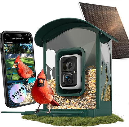 Humbirdy-Bird Feeder with Camera, 8MP Ultra HD Video & Photo, 10x Slow-Motion, 4K 30fps Live View, AI Identify, No Subscription, 2.4G/5G Wi-Fi, Solar Powered, Wildbird Watching Gifts-Metal