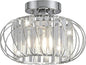 Semi Flush Mount Crystal Ceiling Light, Metal Cage Hallway Ceiling Lamps, Farmhouse Ceiling Light Fixture, Industrial Crystal Chandelier for Corridor Bathroom Kitchen (1, Chrome, 11 Inch)