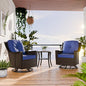 COOS BAY Stone Harbor Patio Bistro Set, 3 Piece Rattan Patio Table and Chairs Set, Wicker Swivel Rockers with Side Table, Small Balcony Furniture Set, Brown/Blue