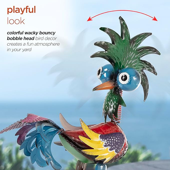 Alpine Corporation - 19" Tall Wild Tropical Metal Rooster Yard Statue – Colorful Indoor/Outdoor Garden Décor, Rustic & Fun Farm Animal for Garden, Patio, Lawn, or Porch