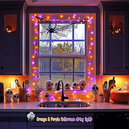JMEXSUSS 2 Pack 100 LED Orange and Purple Halloween Lights, 33ft Connectable Halloween String Lights Outdoor Waterproof, 8 Modes Christmas Light for Indoor Christmas Tree Party Decorations