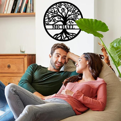 Personalized Wedding Gift for Couple, Custom Tree of Life Metal Wall Art Sign, Monogram Family Last Name Outdoor Decor Sign, Christmas Valentine's Day Housewarming Gifts