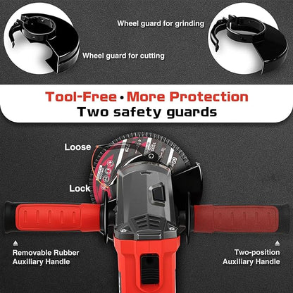 7.5Amp 4-1/2 Inch 12000 RPM Angle Grinder with 2 Guards, 3 Cutting Wheels, 3 Discs, Non-Slip Handle and Carbon Brush for Metal and Wood