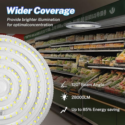 THELUX 200W 6 Pack UFO High Bay Led Lights Super Bright 28000LM 5000K High Bay LED Shop Lights with US Hook 5'ft Cable Alternative to 800W MH/HPS for Workshop, Gym, Warehouse,Exhibition Hall etc