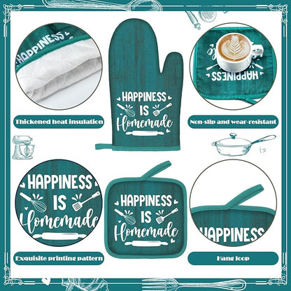 Fourluoo 10 Pcs Farmhouse Kitchen Decor and Accessories Set 4 Kitchen Towels 2 Pot Holders 2 Oven Mitts 2 Rugs for Cooking Baking Mom Housewarming Gifts(Light Blue,Classic Style)