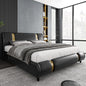 TTVIEW Modern Faux Leather Upholstered Platform Bed Frame with Golden Iron Metal Decor, Adjustable Curved Headboard, Wooden Slats Support, No Box Spring Needed, Queen Size, Black