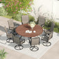 VICLLAX 7 Pieces Patio Dining Set for 6-53" Round Outdoor Table and Swivel Chairs for Lawn Garden, Walnut Tabletop and Mixed Brown Fabric