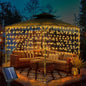 32.8 * 3.28FT Large Size Solar Curtain Icicle Lights Outdoor, 8 Modes Outdoor String Icicle Curtain Lights, Solar Christmas Garden Light for Patio, Gazebo, Eaves, Fence, Tree, Porch (Warm White)