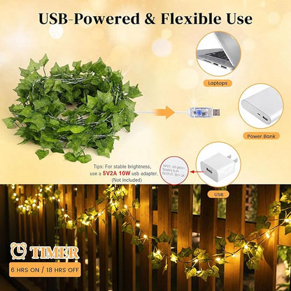 DomeStar 40Ft 120 LED Fairy Lights with Vines, Vines with Light for Bedroom, Curtain String Lights with Remote for Dorm, Wedding, Party, Wall, Indoor, Outdoor Holiday Home Decor