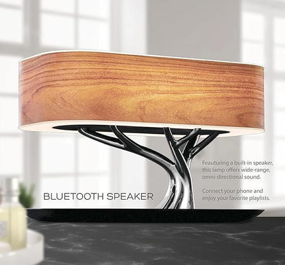 Bonsai Modern LED Bedside Smart Table Lamp with Built-in TWS Bluetooth Speaker and Qi Wireless Charger for Home and Office, Stepless Dimming with Sleep Mode (Tree of Light)
