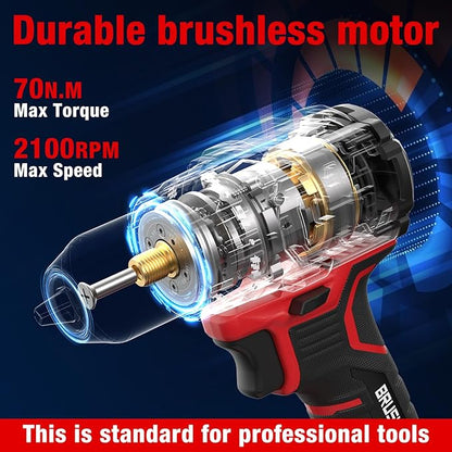 20V Power drill cordless, 70N.m High Torque, with LED Light, 26-Piece Accessory Set, 2 Batteries & Fast Charger Included for Wood & Metal Drilling