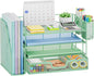 Marbrasse Desk Organizer and Accessories，4-Tier Paper Letter Tray Organizer with File Holder, Desk Accessories & Workspace Organizers with Drawer and 2 Pen Holder (Green, 15.4" x 9.1" x 8.3")