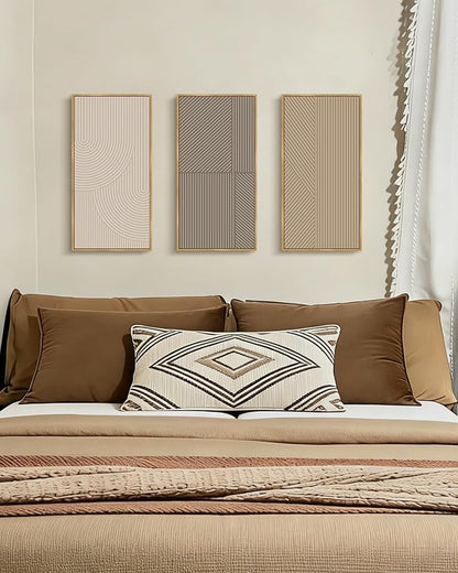 KUVIOKE Boho Minimalist Abstract Framed Wall Art Modern Line Wall Decor Geometric Artwork Kitchen Dining Room 8x16in3pcs Natural Framed