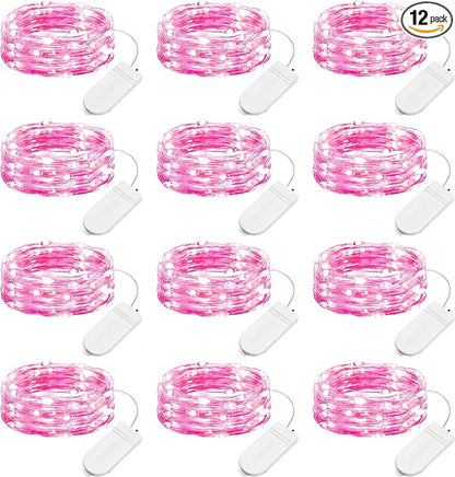 Brightown Valentine's Day 12 Pack Pink Led Fairy Lights Battery Operated String Lights Waterproof Silver Wire 7 Feet 20 Led Firefly Starry Moon Lights for DIY Wedding Party Bedroom
