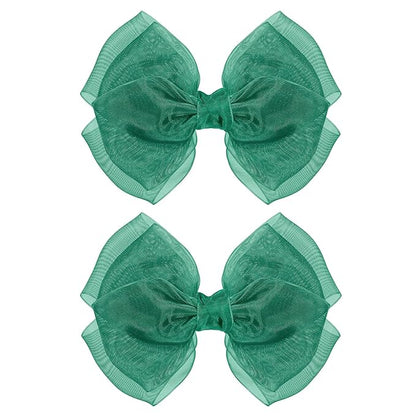 Hunter Green Mesh Ribbon Hair Bow Clips 4-Inch Organza Double Bow Alligator Hair Pins Barrettes Spring Summer Christmas Holiday Dress Decor Accessory for Teens Toddler Girls Child
