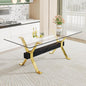 79" Glass Dining Table, Modern Kitchen Table, Modern Dining Table for 8, 0.5" Thick Tempered Glass Tabletop with Gold Chrome Metal Legs and Black Crossbar, Ideal for Dining Room, Kitchen