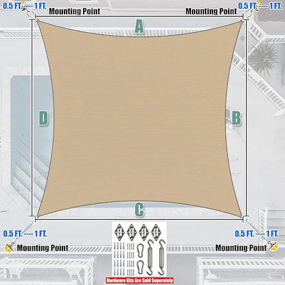 Amgo Custom Size 14' x 19' Sand Beige Rectangle Square Sun Shade Sail UPF50+ AGTAPR1620, Order to Make Canopy Awning, 95% UV Blockage, Water & Air Permeable, Commercial and Residential (We Customize)