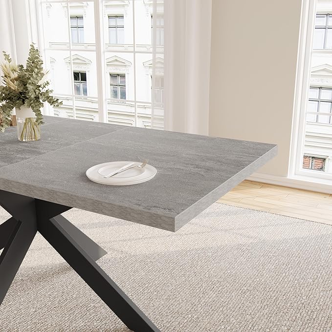 ZckyCine 51"-67" Extendable Dining Table Set with 6 Dining Chairs, Modern Rectangular Kitchen Table Set for 6-8 People, Space-Saving Expandable Dining Table with Metal Frame