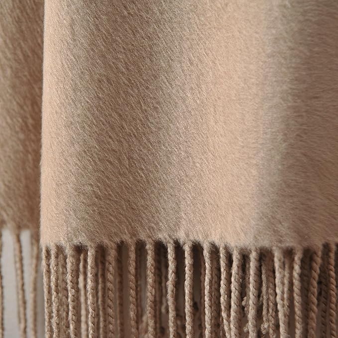 CUDDLE DREAMS Silk Throw Blanket with Hand-Knotted Fringe, Natural, Soft & Breathable (Taupe)