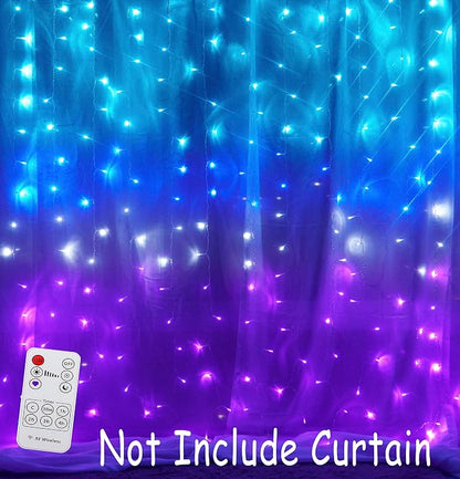 Curtain Fairy Lights Teal Blue Purple Ombre with Remote, Led String Lights for Girls Room Mermaid Unicorn Twinkle Wall Hanging Frozen Turquoise Lavender Lilac
