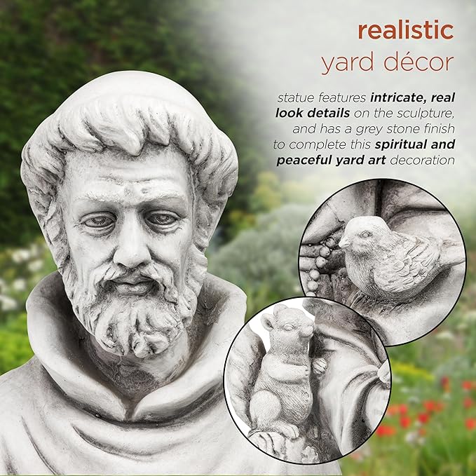 Alpine Corporation QFC102 Outdoor Saint Francis Garden Standing Statue, 31" Tall, Gray