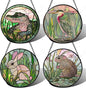 Stained Glass Window Hanging 4 Pcs Set Cute Animal Large 11.8"- Green Plant Pink Suncatcher Door Garden Sun Catcher Decor Birthday Christmas for Mom Woman Nana Men Friend