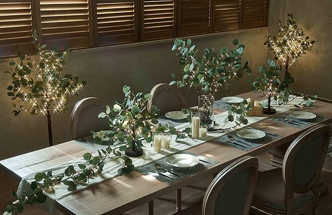 LITBLOOM Lighted Eucalyptus Branches 24IN 36 LED with Timer Battery Operated Lit Artificial Greenery for Wedding Party Home Spring Decoration Indoor Outdoor