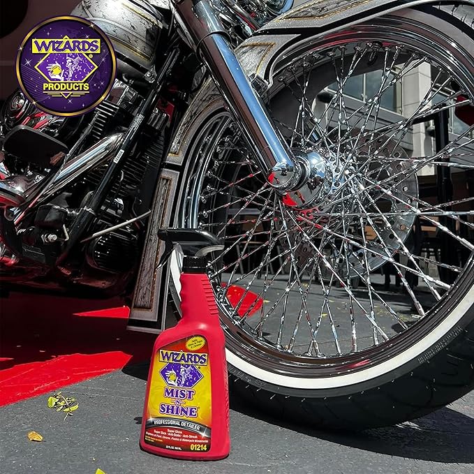 Wizards Mist-N-Shine Detail Spray - 22 Oz - Multi-Purpose High Gloss Finish Waterless Quick Detailer Spray for Glass, Chrome, Paint and Plastics - Car Exterior Cleaner for Auto Detailing Supplies