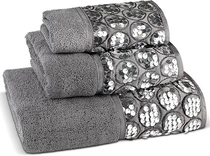 Zahari Home Sinatra Modern Bathroom Towel Set 3 Piece Towel Bath Towel, Hand Towel and Wash Towel Luxury Contemporary Decor Bling Silver Bath Towel Sets Soft, Plush and Highly Absorbent