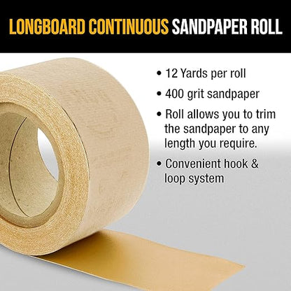 Dura-Gold Premium - 400 Grit Gold - Hook & Loop Backing Longboard Continuous Sandpaper Roll, 2-3/4" Wide, 12 Yards Long - For Automotive & Woodworking Air File Long Board Sanders, Hand Sanding Blocks