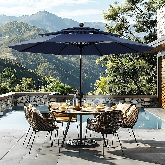 Sophia & William 10ft 3 Tier Auto-tilt Patio Umbrella, Outdoor Double Vented Umbrella with Crank, Navy