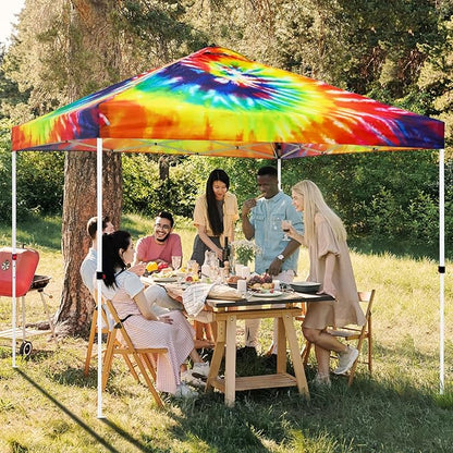 EAGLE PEAK Pop Up Canopy Tent with Wheeled Carry Bag, 8 Stakes, 4 Ropes, 4 Weight Bags, Easy Set Up Tent Canopy, 10x10 ft, 100sqft of Shade, Cosmic Tie Dye