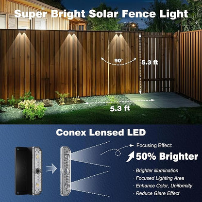 Peasur 8 Pack Solar Fence Lights Outdoor, Deck Light Solar Powered, IP65 Waterproof Led Riling Solar Lights for Outside Yard Step, Cool White