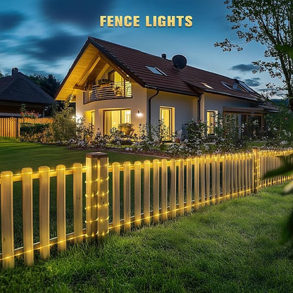 JMEXSUSS 2 * 200 LED Warm White Solar Rope Lights, 66ft IP 65 Waterproof Solar String Light Outdoor, 8 Modes Christmas Lights for Camp Trampoline Ladder Slide Tent