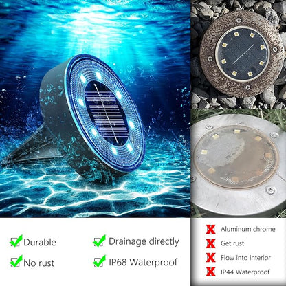 Joomer 2-in-1 Solar Lights Outdoor Waterproof, 16 Pack 8 LED, Blue | Solar Powered Garden Lights Ground Disc Landscape Lighting for Patio Pathway Lawn Yard Driveway Walkway Deck Step
