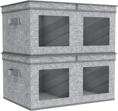 Univivi Large Foldable Fabric Storage Bins with lids [2-Pack] Collapsible Closet Storage Box for Clothes, Closet Organizer with Handles, Storage Cube Basket for Home, Bedroom (Grey, 24" x17" x 12")