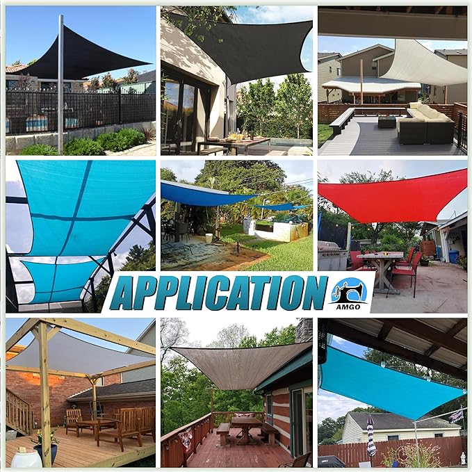 Amgo Custom Size 11' x 15' White Rectangle Square Sun Shade Sail UPF50+ AGTAPR1620, Order to Make Canopy Awning, 95% UV Blockage, Water & Air Permeable, Commercial and Residential (We Customize)