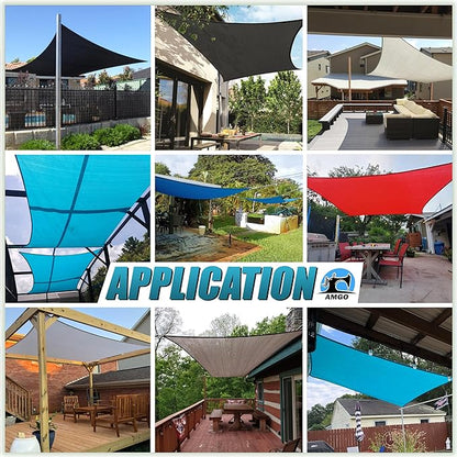 Amgo Custom Size 14' x 19' Sand Beige Rectangle Square Sun Shade Sail UPF50+ AGTAPR1620, Order to Make Canopy Awning, 95% UV Blockage, Water & Air Permeable, Commercial and Residential (We Customize)