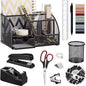 Black Office Desk Accessories Supplies, 12pcs Desk Organizers and Accessories with Tape dispenser and Stapler,Staples,Staple Remover,Pen Holder,Scissor,Ruler,Sticky Tabs,Tape,Ballpoint Pen,Clips Set
