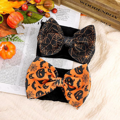 Halloween Baby Girl Bows Elastic Nylon Halloween Hairbands Hair Accessories Headbands with Bows for Newborn 2 PCS