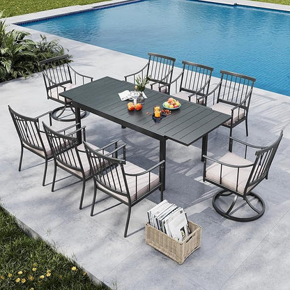MFSTUDIO Patio Dining Set for 8, Expandable Patio Table and Chairs Set, 9 Piece Metal Outdoor Dining Set, Outdoor Patio Furniture Set for Deck Backyard Poolside Garden